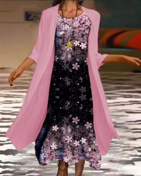 Elegant Loose Print Two Piece Dress